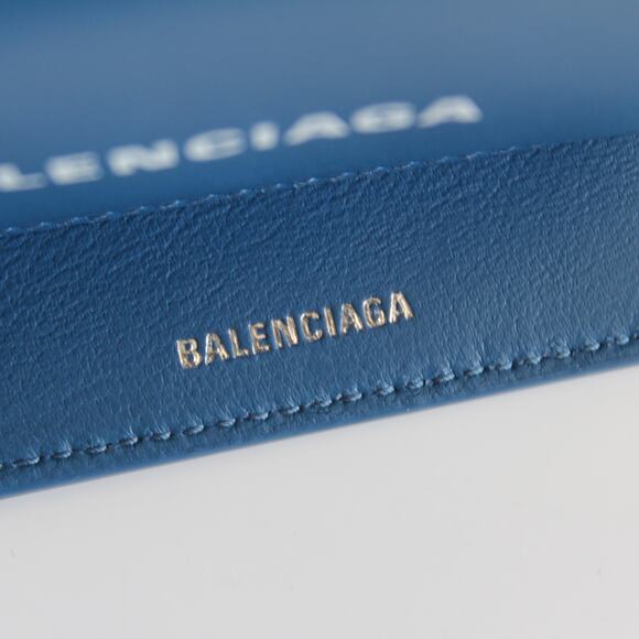Balenciaga Blue & White Leather Logo Everyday Trifold Mini Compact Wallet - Picture 11 of 13